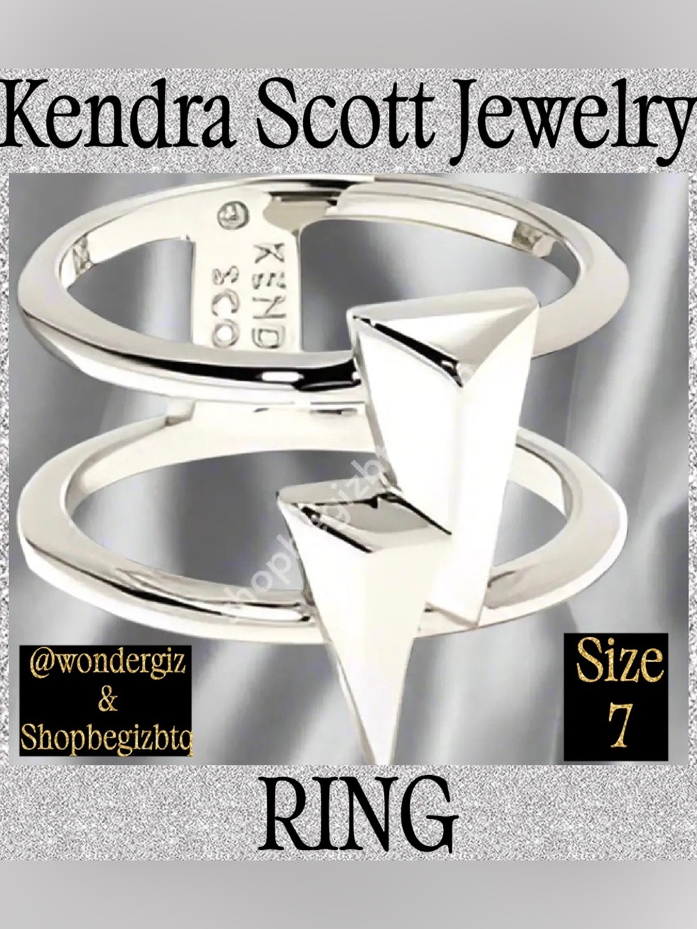 Kendra Scott Authentic Lightning Bolt Rhodium Plated Double Size 7